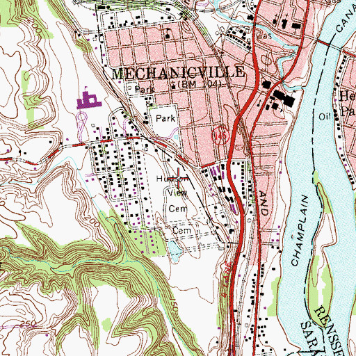 Topographic Map of Hudson View Cemetery, NY