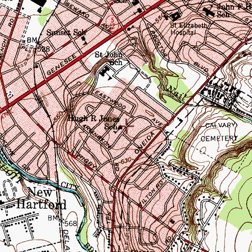 Topographic Map of Hugh R Jones Elementary School, NY