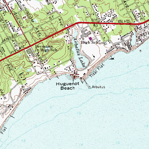 Topographic Map of Huguenot Beach, NY