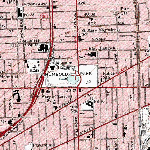 Topographic Map of Humboldt Park, NY