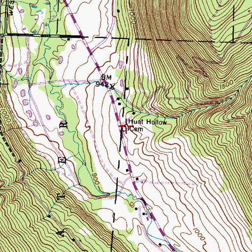 Topographic Map of Hunt's Hollow Cemetery, NY