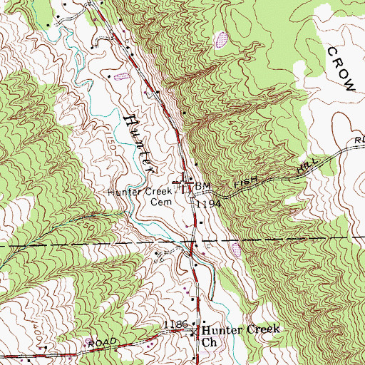Topographic Map of Hunter Creek Cemetery, NY