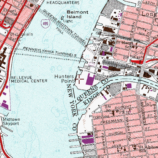 Topographic Map of Hunters Point, NY