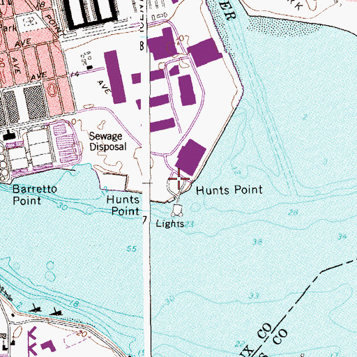 Topographic Map of Hunts Point, NY