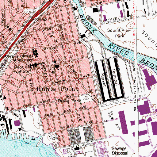Topographic Map of Hunts Point, NY