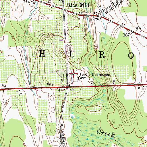Topographic Map of Huron Evergreen Cemetery, NY