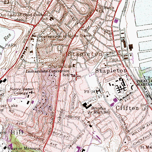 Topographic Map of Immaculate Conception School, NY