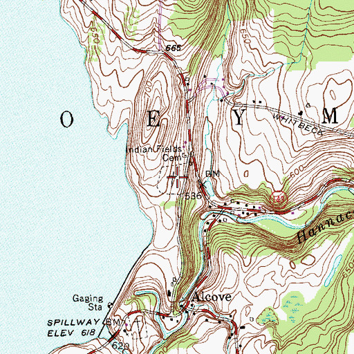 Topographic Map of Indian Fields Cemetery, NY