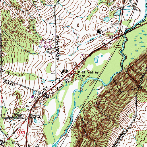 Topographic Map of Inlet Valley Cemetery, NY