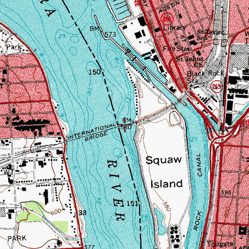 Topographic Map of International Bridge, NY