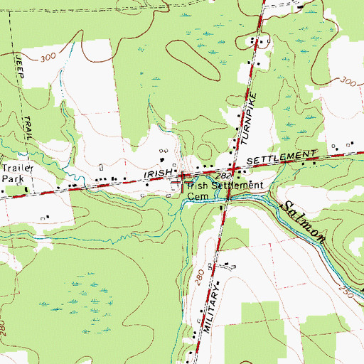 Topographic Map of Irish Settlement Cemetery, NY