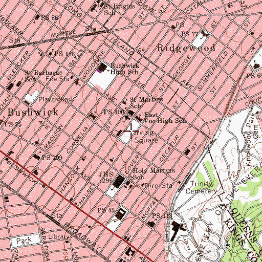 Topographic Map of Irving Square, NY