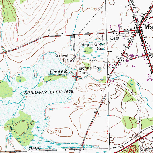 Topographic Map of Ischua Creek Dam, NY