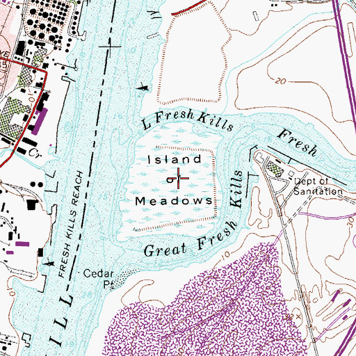 Topographic Map of Island of Meadows, NY