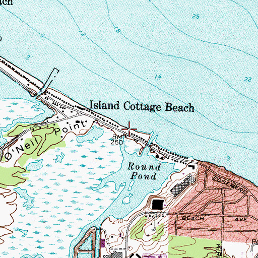 Topographic Map of Island Cottage Beach, NY