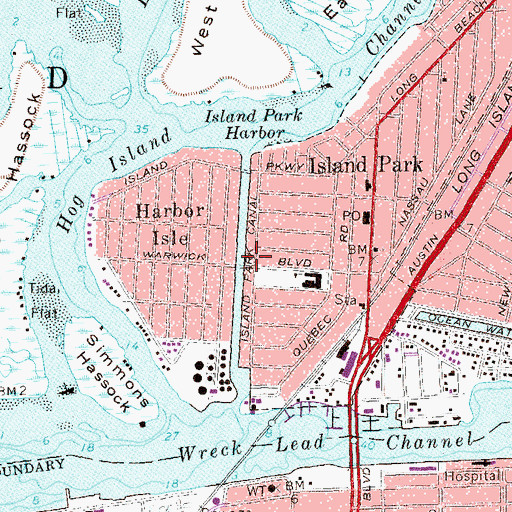 Topographic Map of Island Park Channel, NY