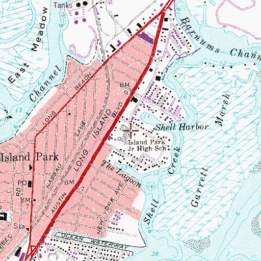 Topographic Map of Island Park Junior High School, NY