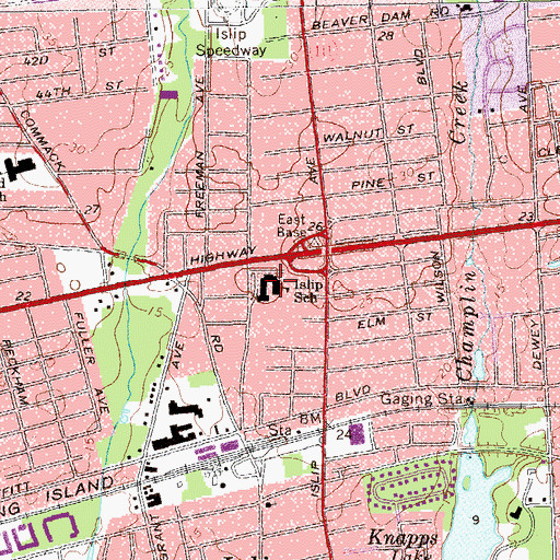 Topographic Map of Islip Elementary School, NY