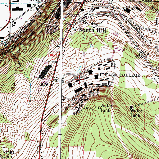 Topographic Map of Ithaca College, NY