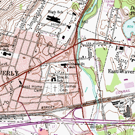 Topographic Map of Ithaca Street School, NY