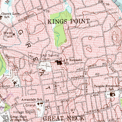 Topographic Map of John F Kennedy School, NY