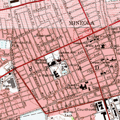 Topographic Map of Jackson Avenue Public School, NY