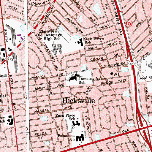 Topographic Map of Jamaica Avenue School, NY