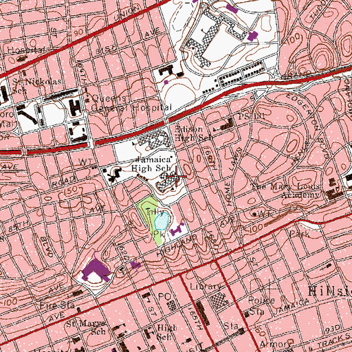Topographic Map of Jamaica High School, NY