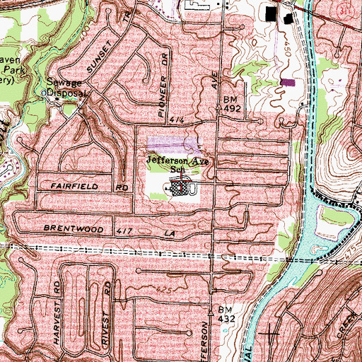 Topographic Map of Jefferson Avenue School, NY