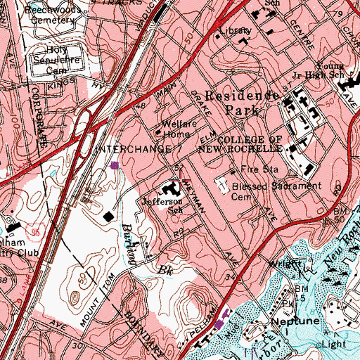 Topographic Map of Jefferson Elementary School, NY
