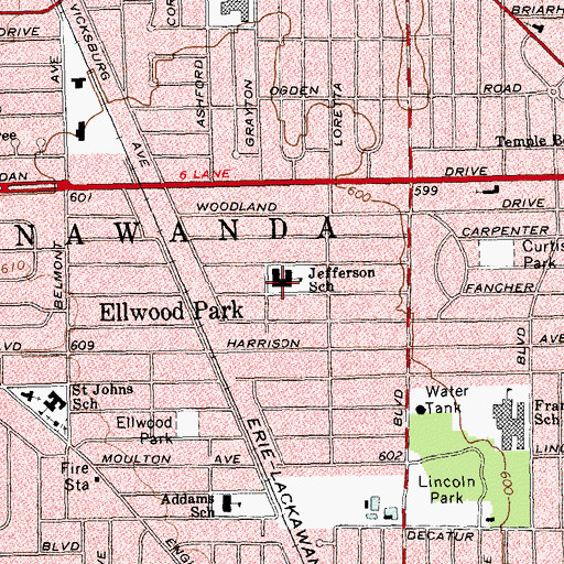 Topographic Map of Thomas Jefferson Elementary School, NY