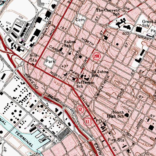 Topographic Map of Jefferson School, NY