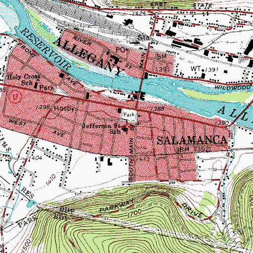 Topographic Map of Jefferson Street School, NY