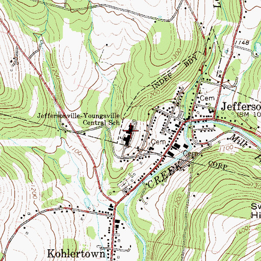 Topographic Map of Jeffersonville-Youngsville Central School, NY