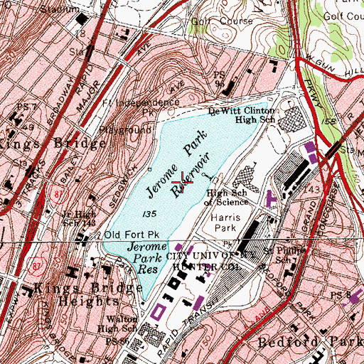 Topographic Map of Jerome Park Reservoir, NY