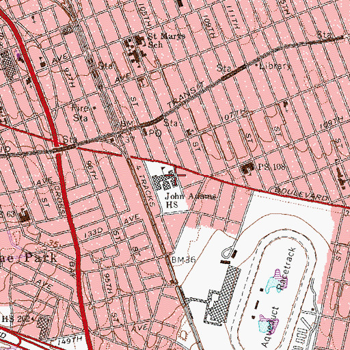 Topographic Map of John Adams High School, NY