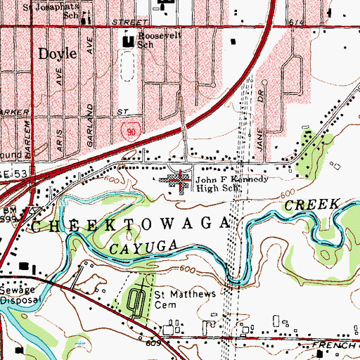 Topographic Map of John F Kennedy Senior High School, NY