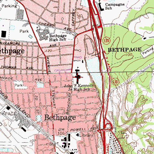 Topographic Map of John F Kennedy Middle School, NY