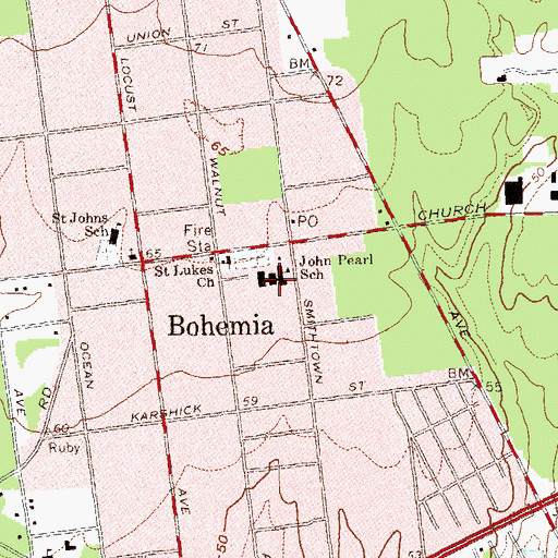 Topographic Map of John Pearl Elementary School, NY
