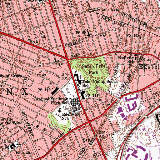Topographic Map of John Phillip Sousa School, NY