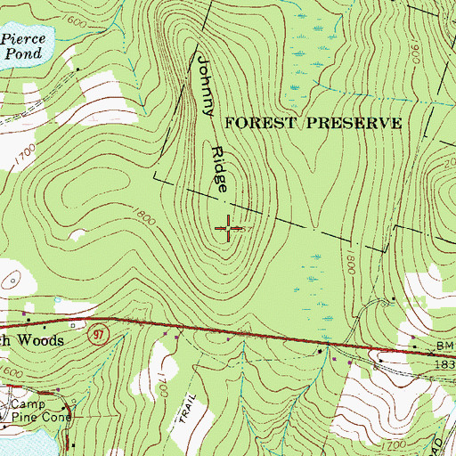 Topographic Map of Johnny Ridge, NY