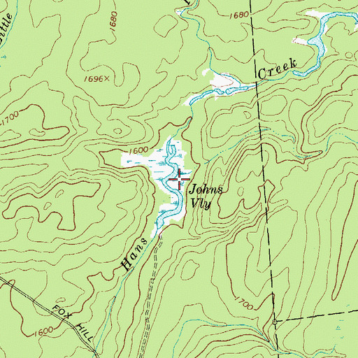 Topographic Map of Johns Vly, NY