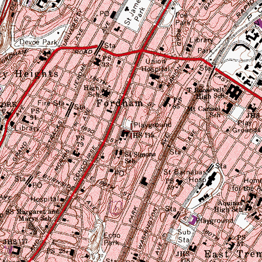 Topographic Map of Junior High School 115, NY
