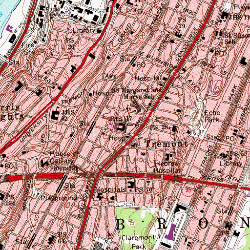 Topographic Map of Junior High School 117, NY