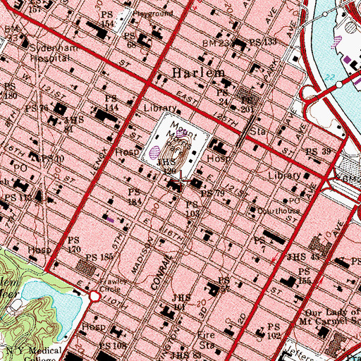Topographic Map of Junior High School 120, NY