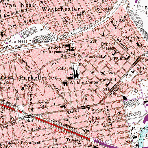 Topographic Map of Middle School 127, NY
