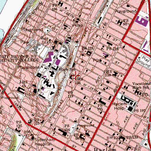 Topographic Map of Junior High School 136, NY