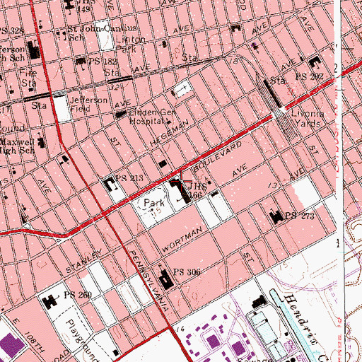 Topographic Map of Junior High School K166 George Gershwin, NY
