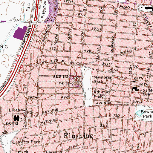 Topographic Map of Junior High School 185, NY