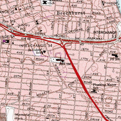 Topographic Map of Junior High School 194, NY